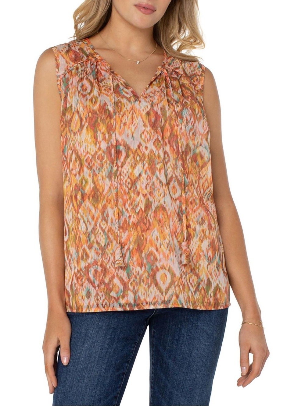 Liverpool NWT Tie Front Shirred Blouse